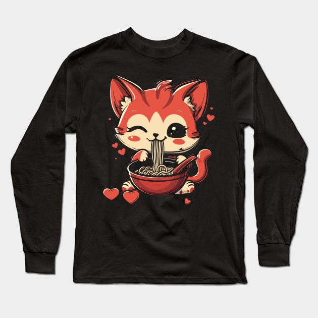 Cute Anime Cat | Ramen Lover Long Sleeve T-Shirt by Indigo Lake